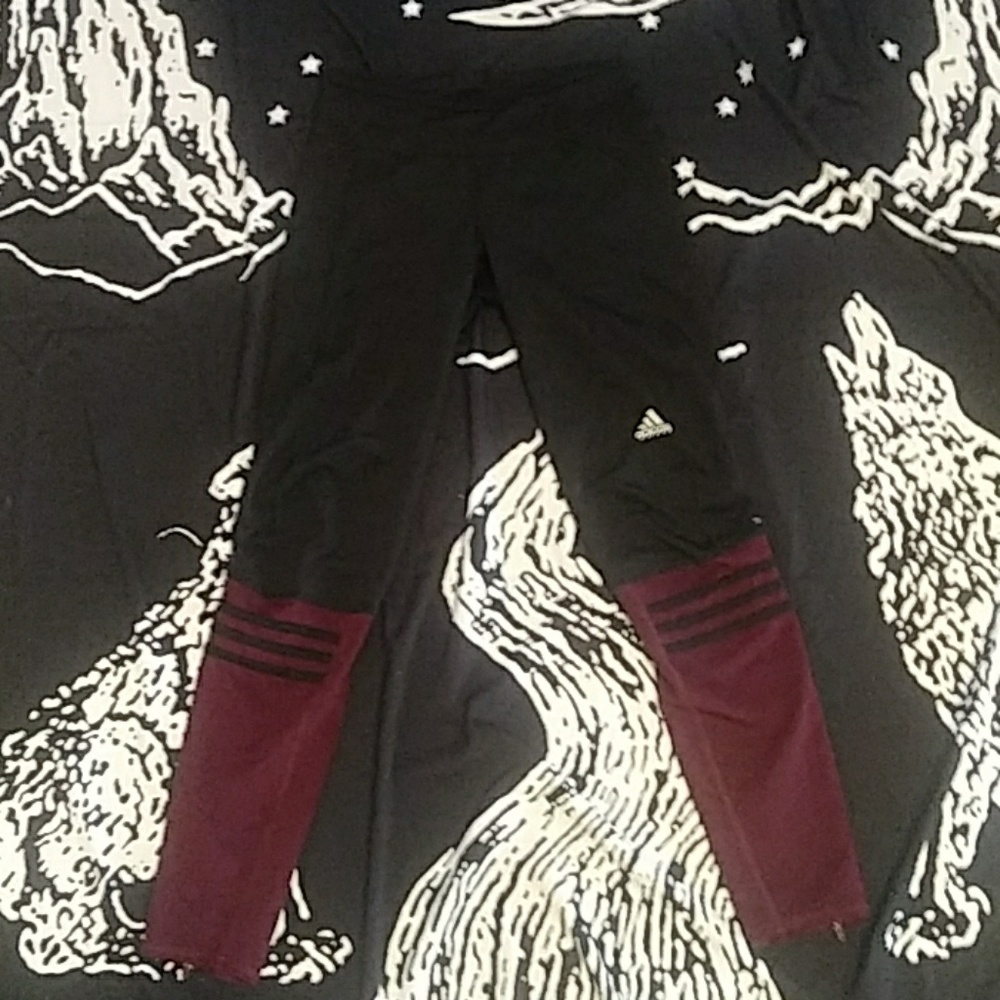 Black/Maroon Adidas Leggings